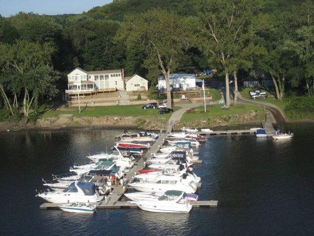 Aerial view of the club grounds, ramp and docks on the river