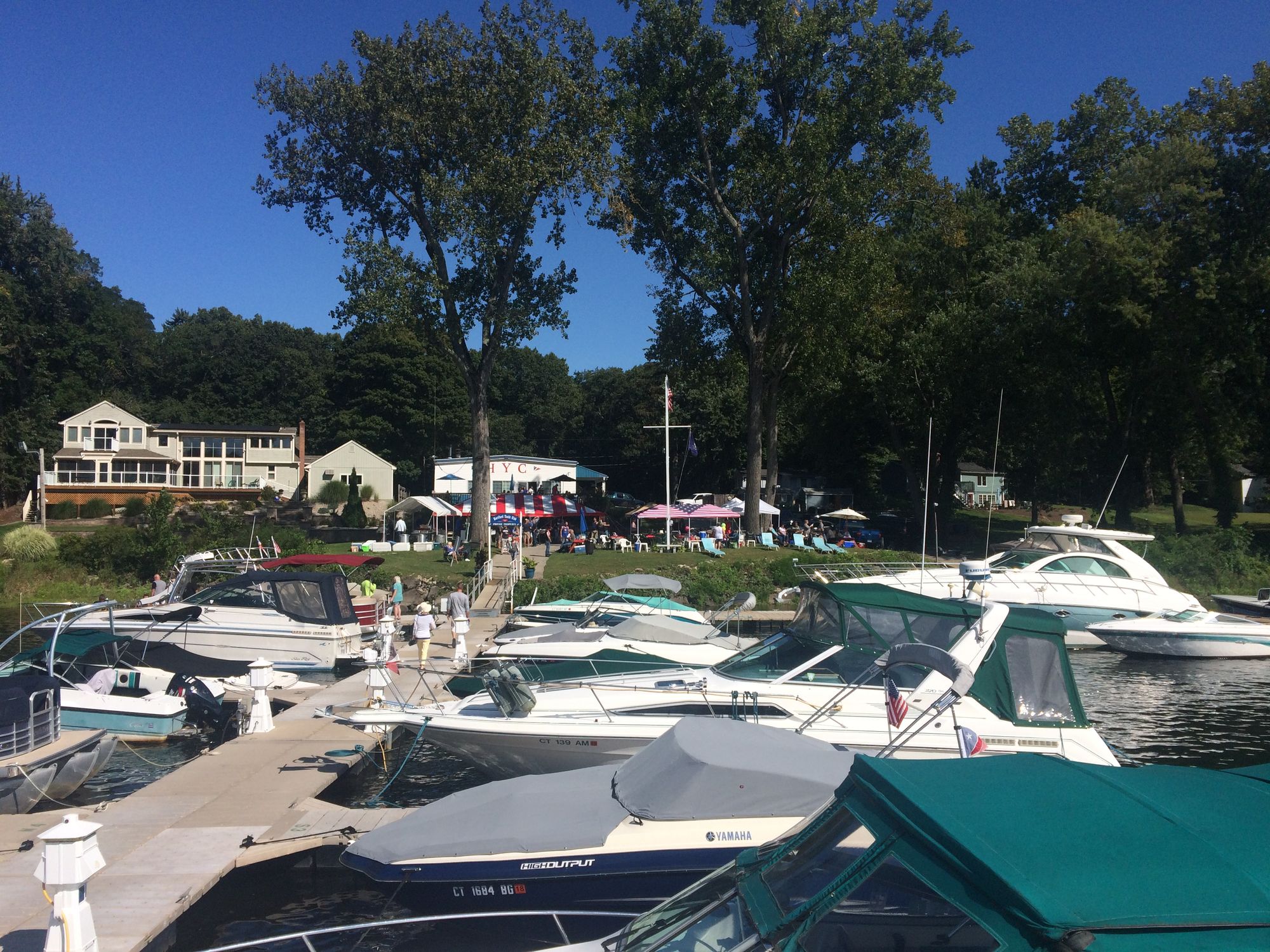 The Hartford Yacht Club clubhouse and docks seen from the Connecticut River